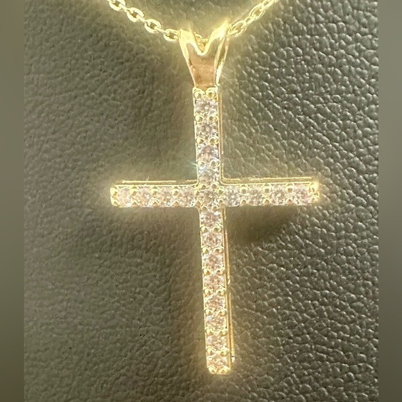 Dainty Gold Tone CZ Cross Necklace – Adjustable 16–18” - Picture 6 of 11